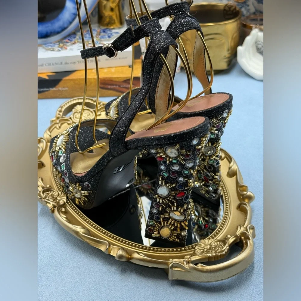🆕 GB GIANNI BINI 🧿 NWOB Enchant-Ment Bead Embellished Platform Sandals, Sz 8M